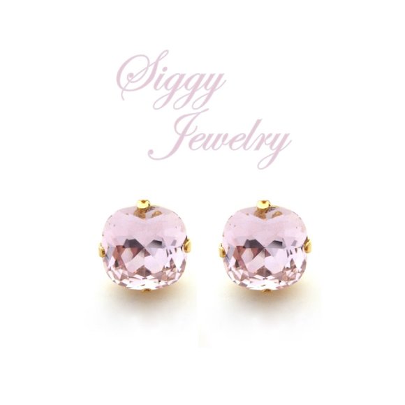 Light Rose Solitaire Cushion Cut Stud Crystal Earrings, Assorted Finishes - Picture 1 of 2